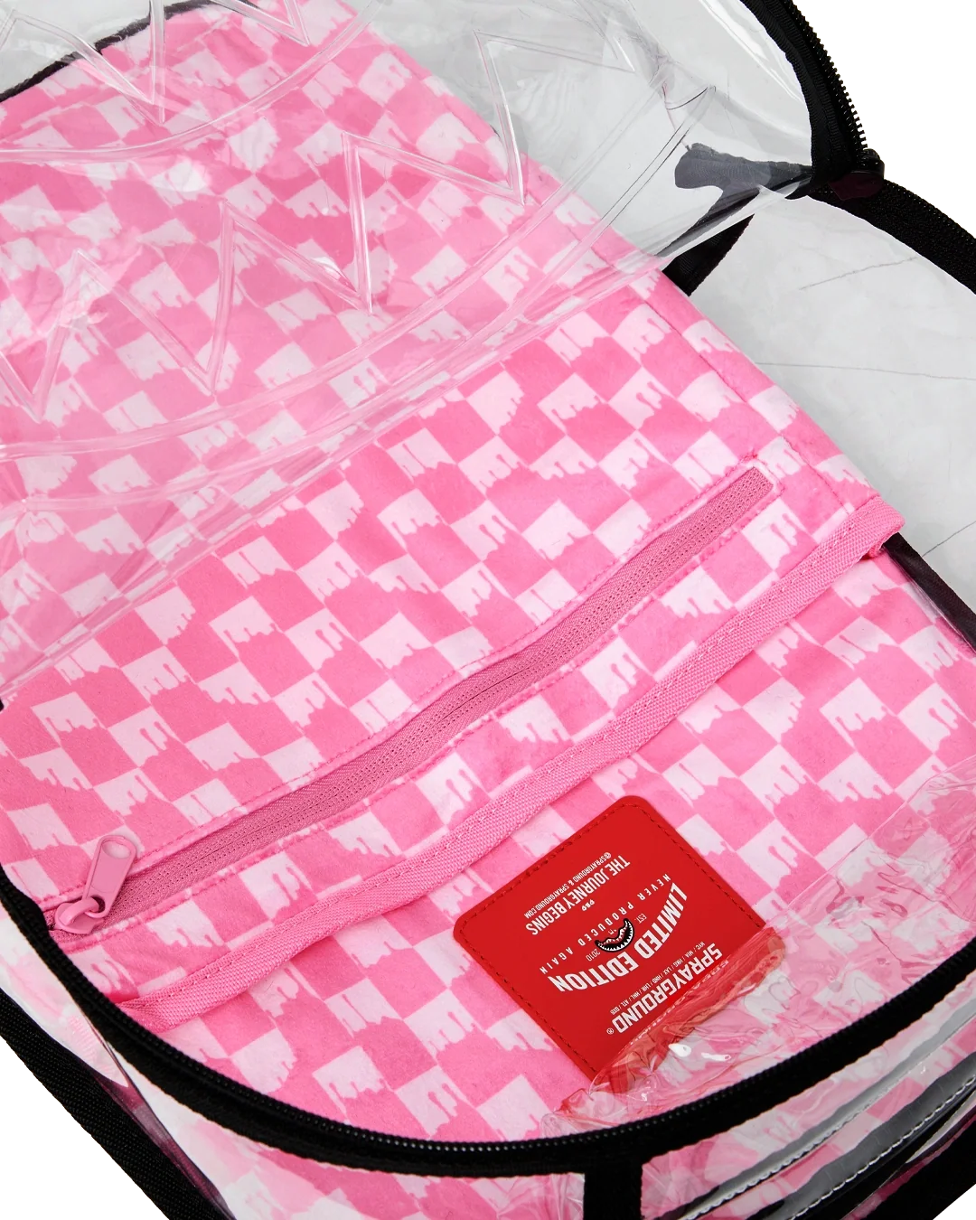Clear Dlx Backpack Checked Out Pink Drip