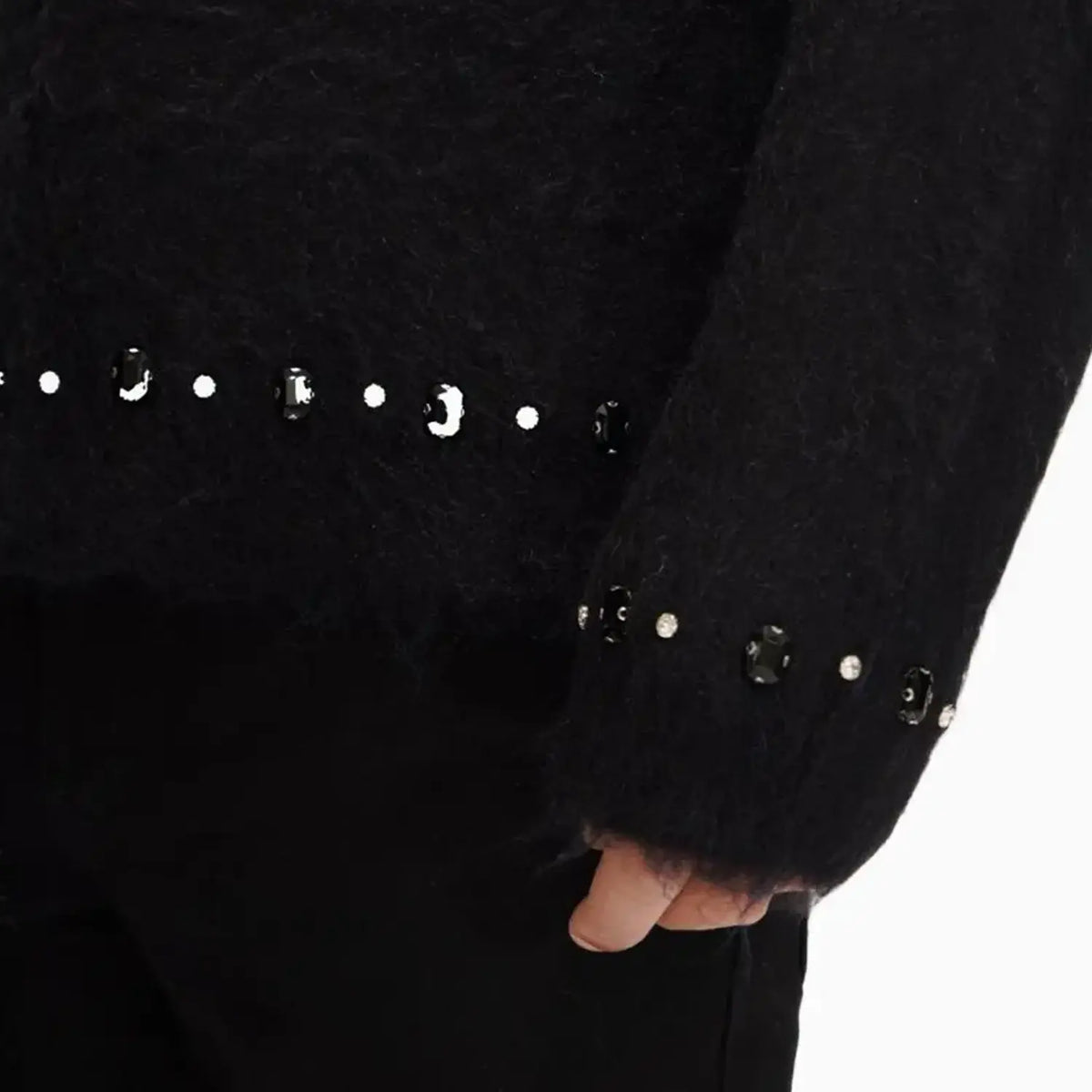 Men's Arranged Mohair Crew Neck Sweater