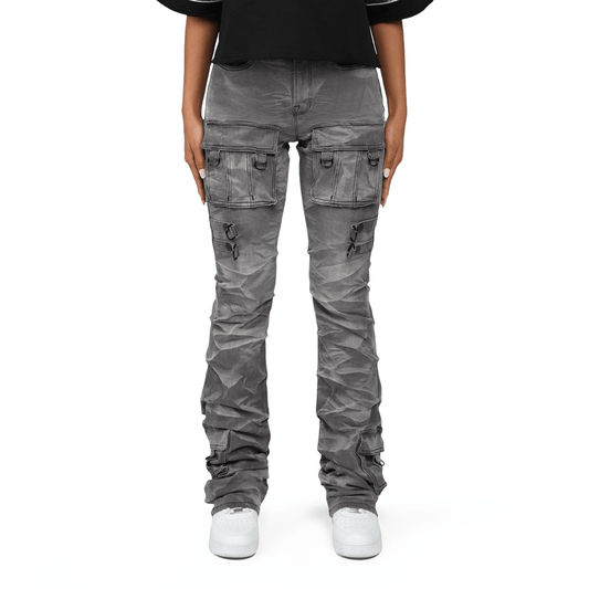 Women's High Rise Rhinestone Stacked Jeans Pant