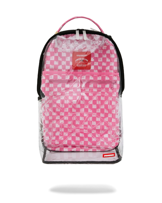 Clear Dlx Backpack Checked Out Pink Drip