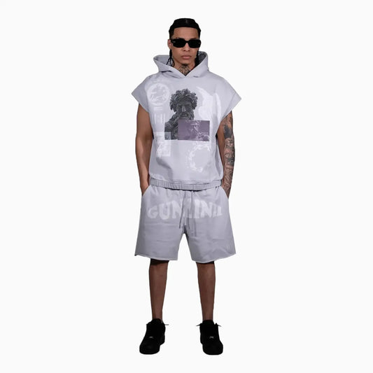 Men's Sleeveless Hoodie and Shorts Set