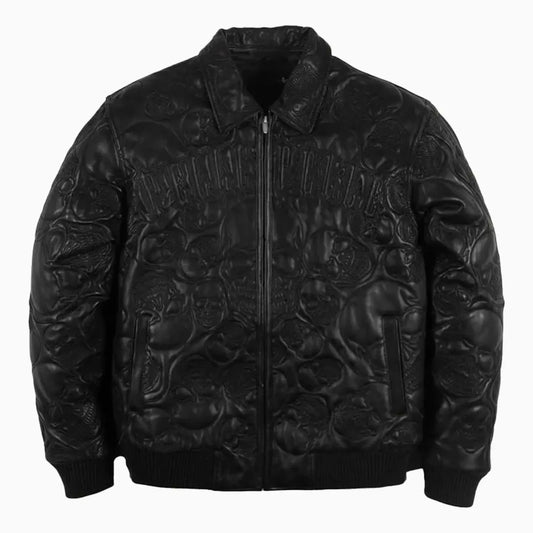 Men's Skull Quilt Leather Jacket