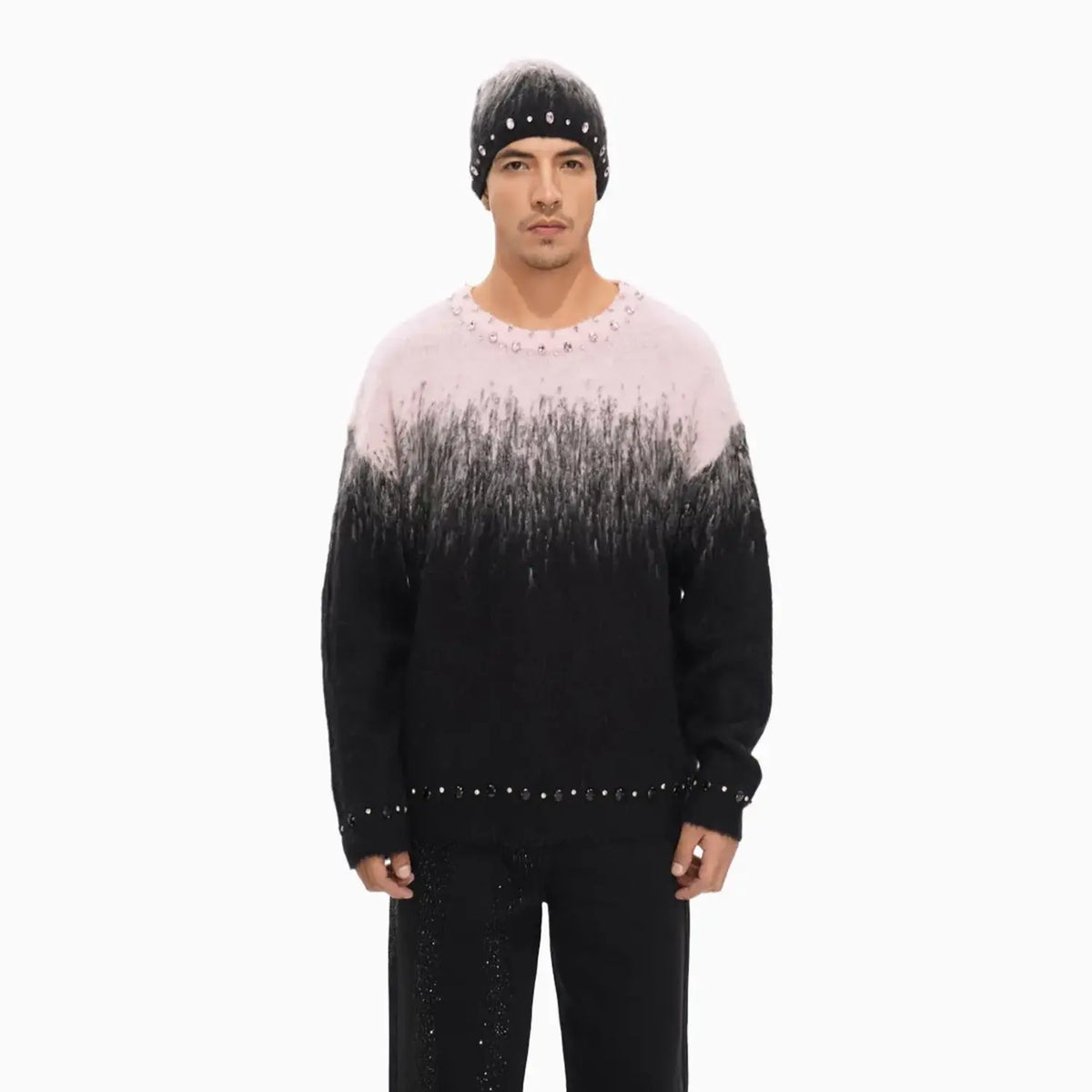 Men's Arranged Mohair Crew Neck Sweater