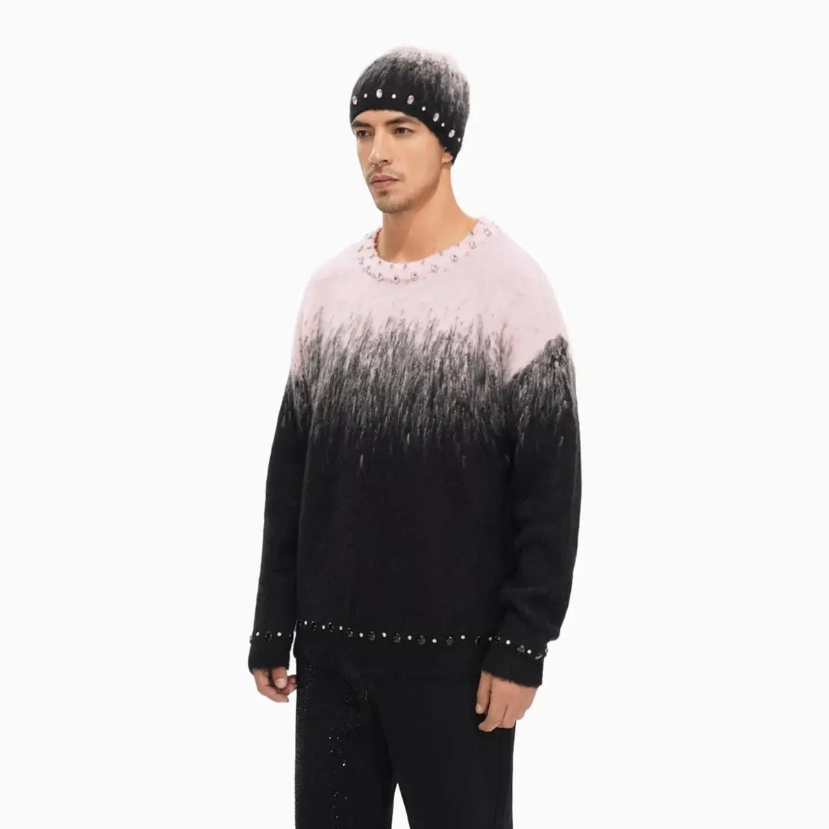 Men's Arranged Mohair Crew Neck Sweater
