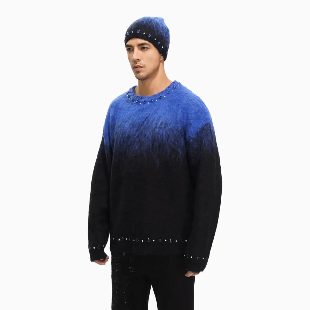 Men's Arranged Mohair Crew Neck Sweater