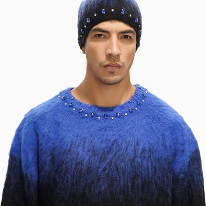 Men's Arranged Mohair Crew Neck Sweater