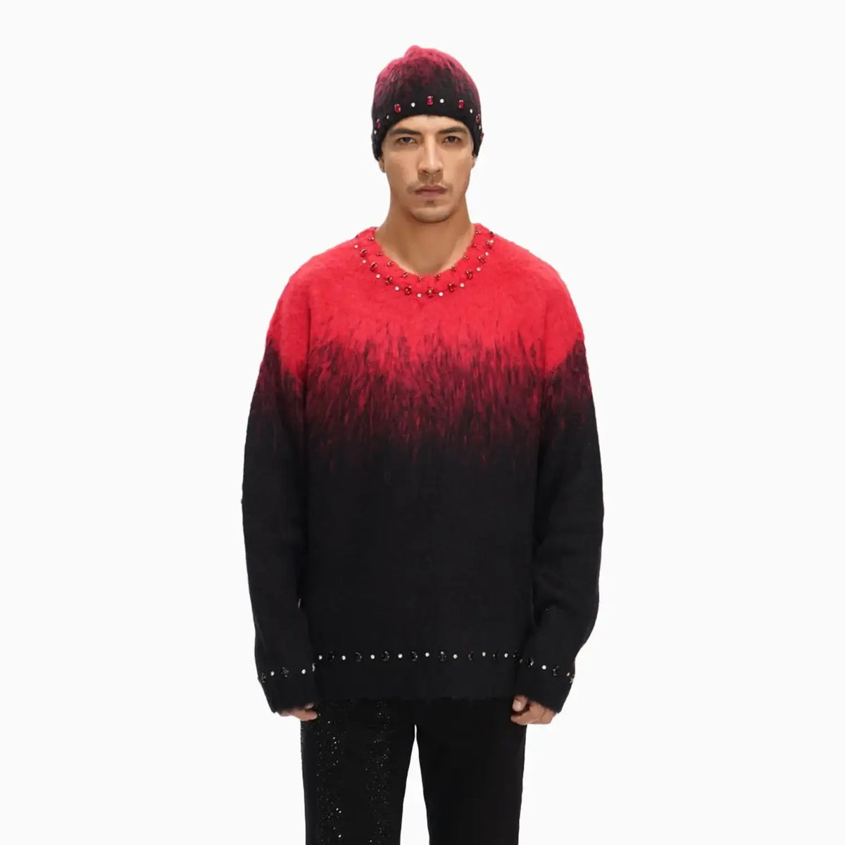 Men's Arranged Mohair Crew Neck Sweater