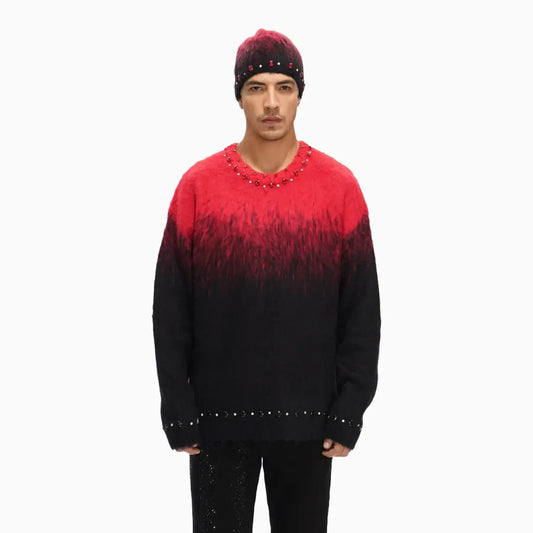 Men's Arranged Mohair Crew Neck Sweater